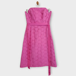 Lilly Pulitzer Dress Women 2 Pink Eyelet Crochet Coquette Floral Twee Mini Flare